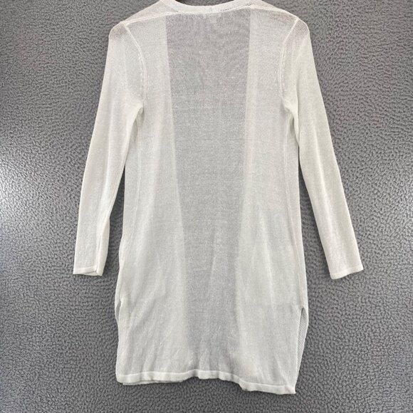 J Jill Sweater Womens Extra Small White Linen Blend Cardigan Open Front Pockets - Picture 3 of 10